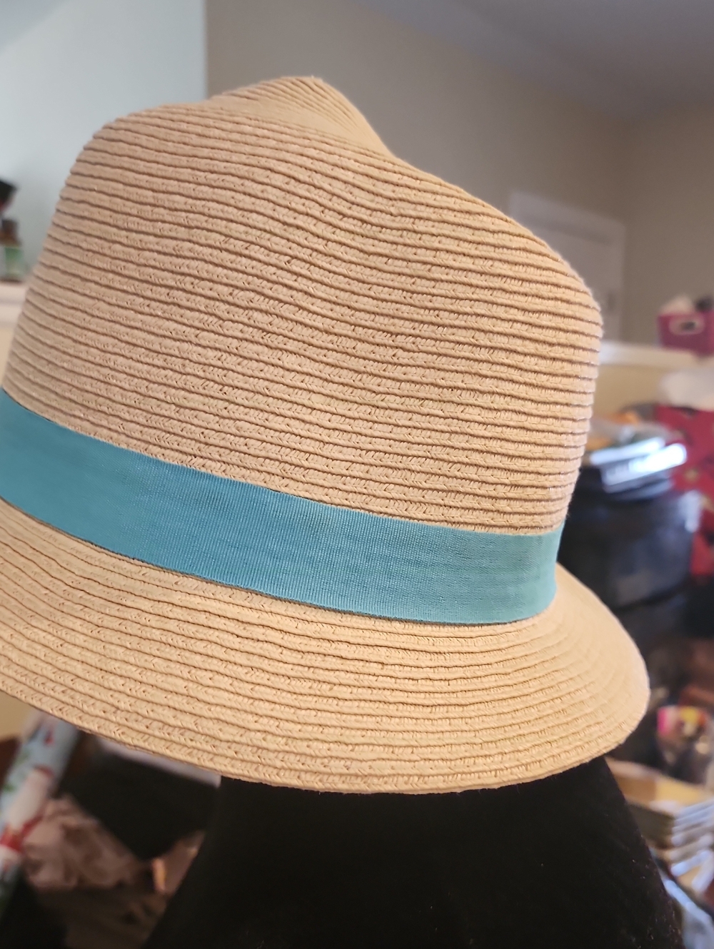 Rampage Cream Braided Sun Hat with Black Inner Trim